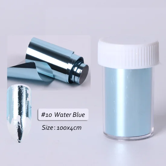 Water Blue Полный Красота матовый золотой серебряный ноготь Фольга HoloTransfer наклейки Звездное польский надписи Маникюр Nail Art украшения 4*100 см CH996-1 - Цвет: Water Blue