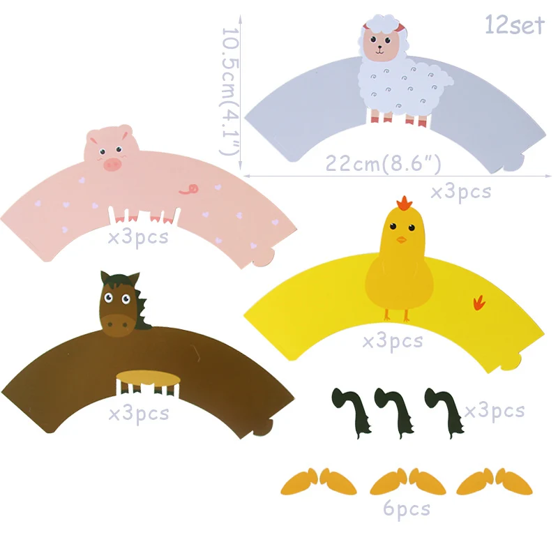 12set Animal 3 12 компл. Единорог обертка для кексов сова лиса свинья овца упаковка для торта Дети День Рождения Вечеринка ребенок душ десерт товары для украшения торта - Цвет: 12set Animal 3