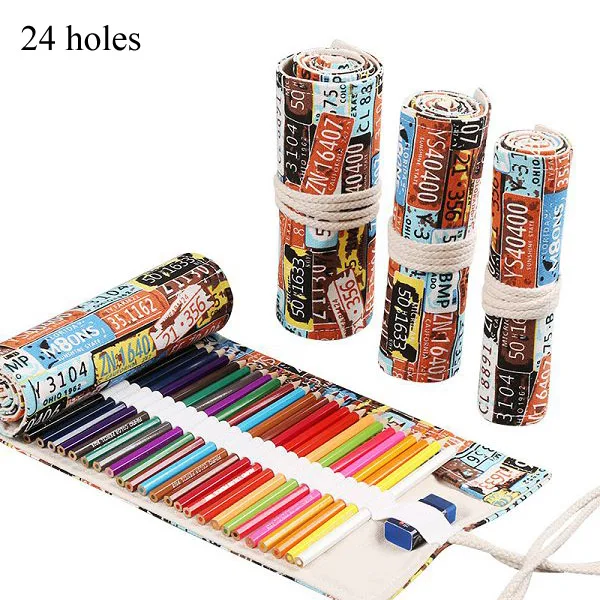 24 holes number 12/24/36 отверстия Карандаш Чехол Trousse Stylo Kawaii Cat рулон Pennen Etui Astuccio порта Пенне Articulos Escolares большой школьный рюкзак - Цвет: 24 holes number