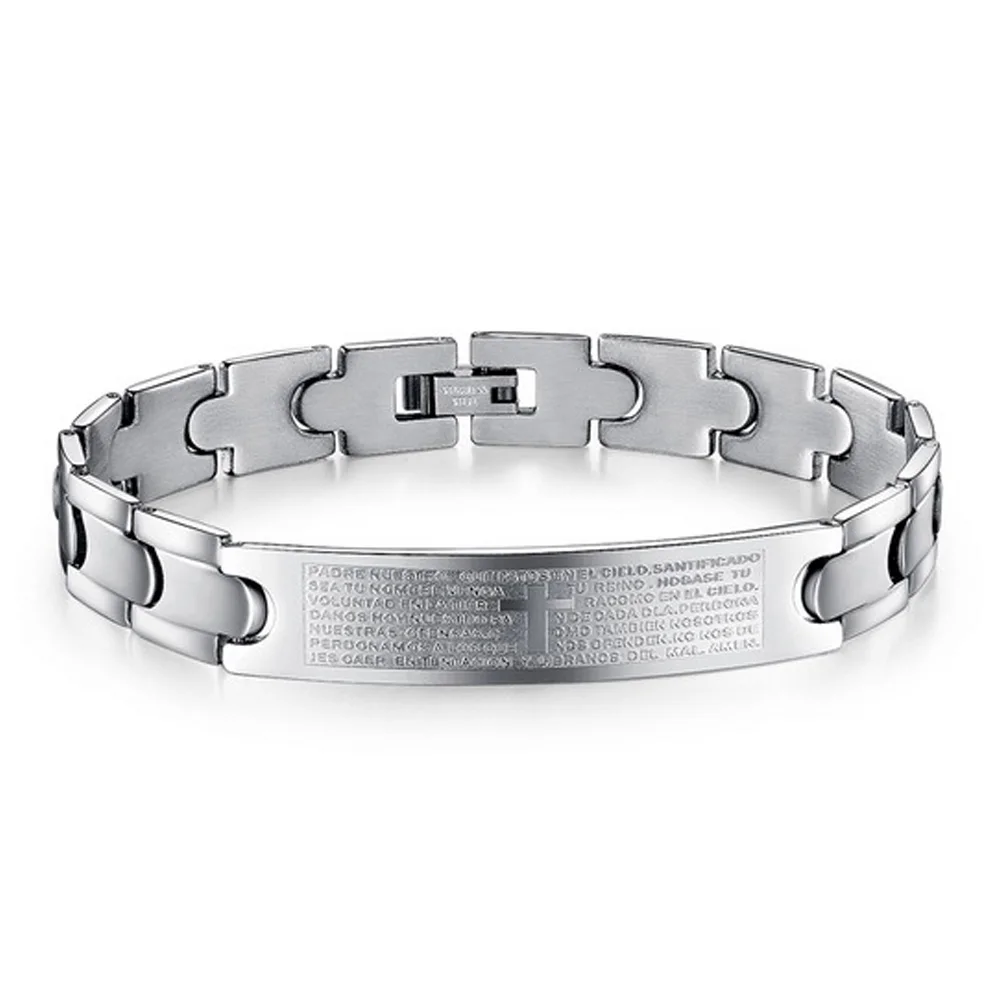Christian Bracelets I love Jesus Bracelet Men Wristband Stainless Steel Cross &amp Bangles Micro Carved Words | Украшения и