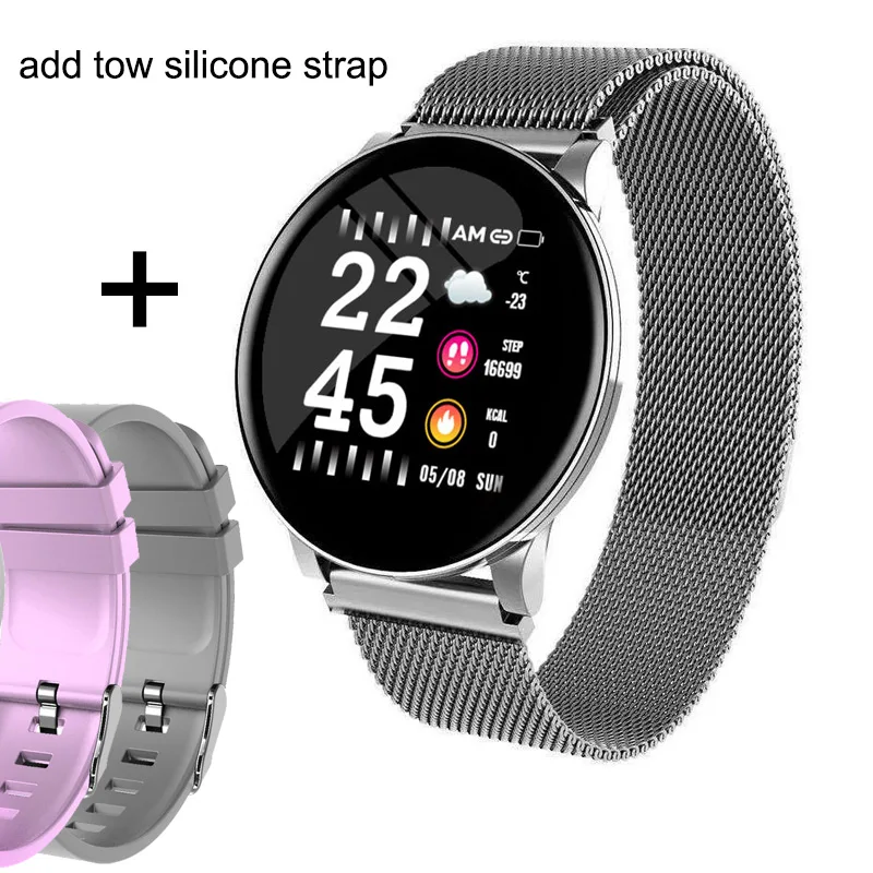 W8 add 2 straps Женские Смарт-часы, мужские, кровяное давление, сердечный ритм, сенсорный экран, умные часы, женские, водонепроницаемые, спортивные часы для Android, IOS, Xiaomi - Цвет: W8 add 2 straps