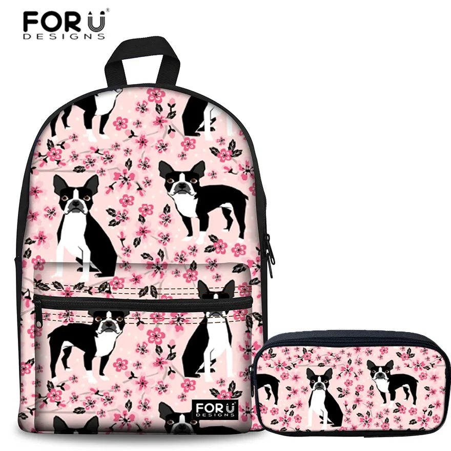 Женские школьные ранцы FORUDESIGNS 2 шт./компл. для учеников младшей школы Boston Terrier 2018