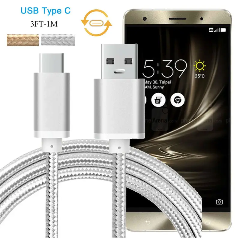 Кабель для быстрой зарядки Asus ZenFone 3 Deluxe Ultra Data Sync (1 м золотой белый)|fast charger|type c fast