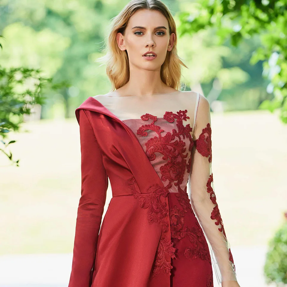Платье для мамы и дочки Dressv красное платье с длинным рукавом аппликацией на
