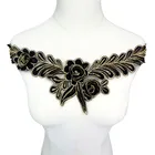 Вышитые цветы, листья, воротник черного и желтого цветов, кружевная отделка, Аппликации, сетка, нашивка для свадебного вечернего платья, сделай сам, 27 см