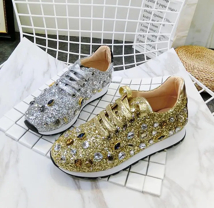 Stylesowner новые роскошные стразы кроссовки на шнуровке туфли плоской подошве