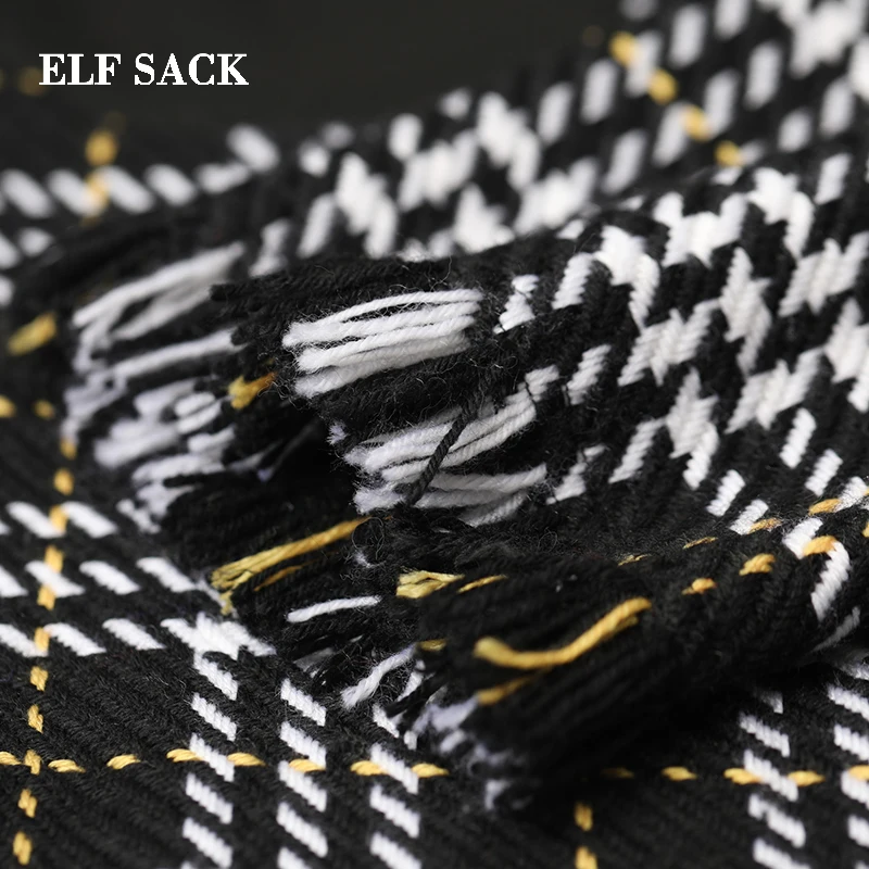 ELFSACK новинка шикарные шерстяные куртки в клетку с широкой талией повседневные