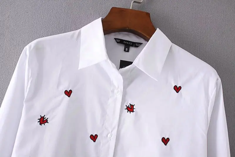 VOGUE! Новая женская белая рубашка на пуговицах с вышитым сердцем и длинным рукавом
