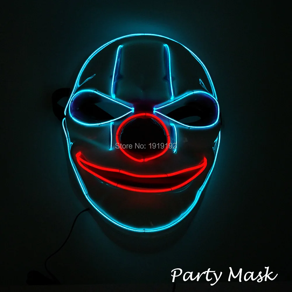 

Wholesale 10 pcs LED Mask Fashion Clown Masks,El Wire Glowing Mask for Halloween Rave Mask Wedding Party Decoration