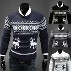 Мужской свитер в английском стиле на осень 2020, модный свитер с оленями, мужской повседневный приталенный вязаный пуловер с длинным рукавом, мужские Рождественские свитера