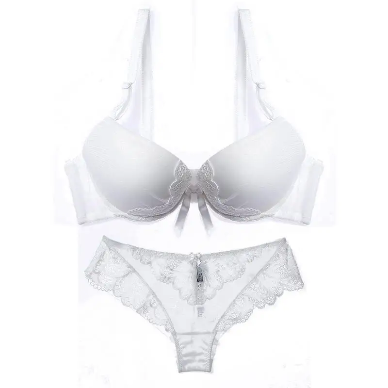 Lilymoda, сексуальный женский бюстгальтер, трусики, кружевной комплект с бабочкой, чашечки пуш-ап, нижнее белье, женский бюстгальтер, нижнее белье, бюстгальтер, бесшовный, с вырезами - Цвет: WHITE