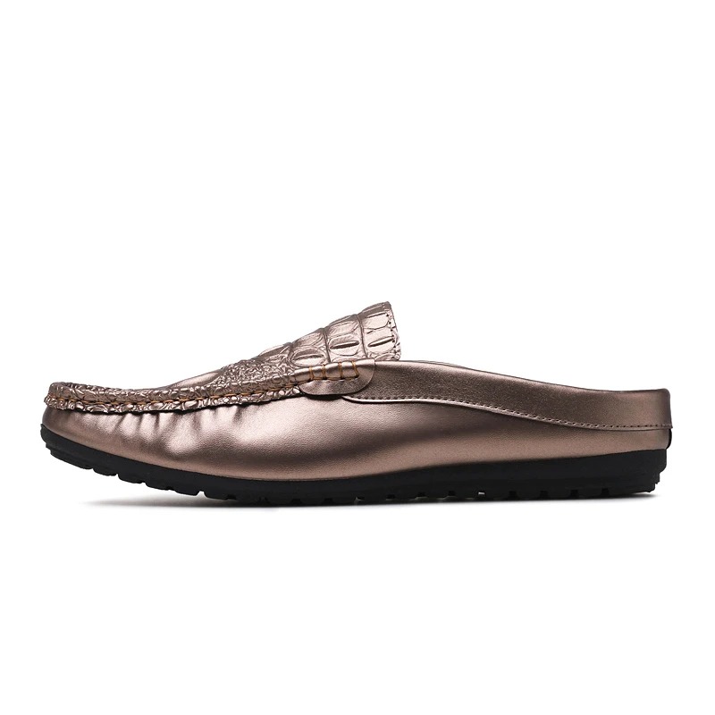 JKPUDUN Mens Summer Crocodile Shoes Casual Leather Slipon Loafers Luxury Italian Brand Half For Men Breathable Gold | Обувь