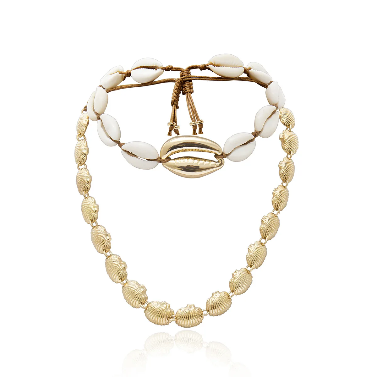 Чокер Hyperbole с большой ракушкой Женский цепь золотого и серебряного цвета кулоном