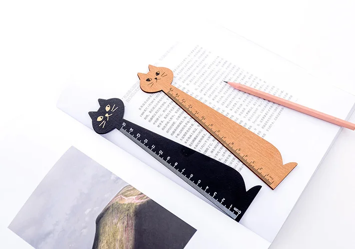 1 шт. милый кот твердая деревянная линейка 15 см мультфильм рисунок подарок прямая Линейка деревянная ученическая призы офисные школьные канцелярские принадлежности