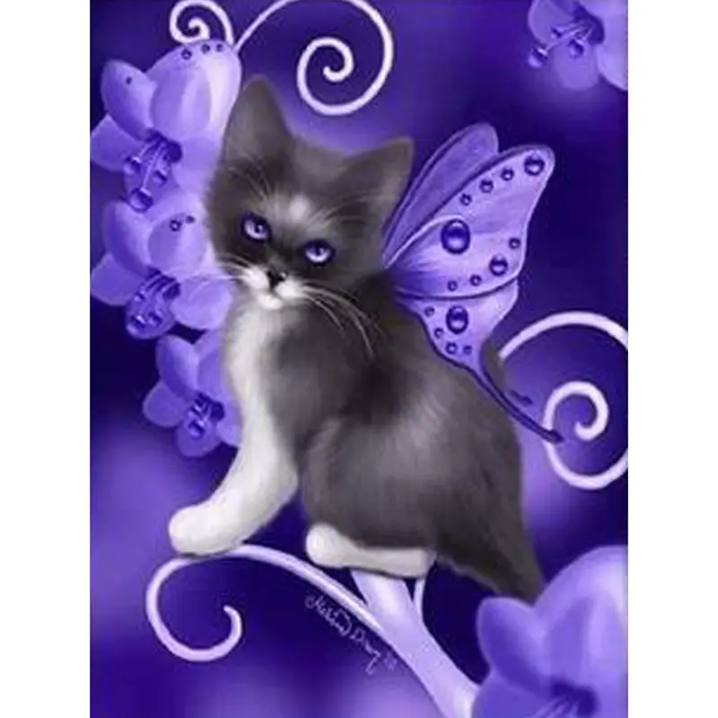GLymg Алмазная картина фиолетовая бабочка Кот Стразы вышивка полная дрель крестом