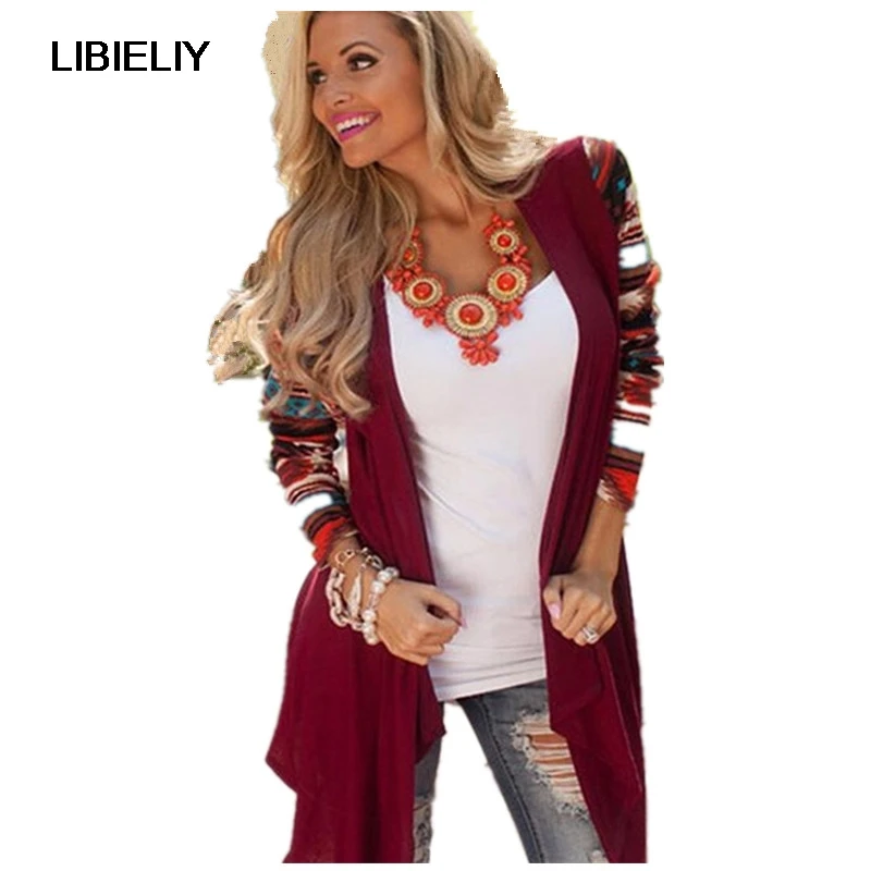 Women Long Cardigan Nice Trendy Winter Knitted Sweater Open Stitch Sleeve Cardigans Casual Aztec Striped Print Tops |