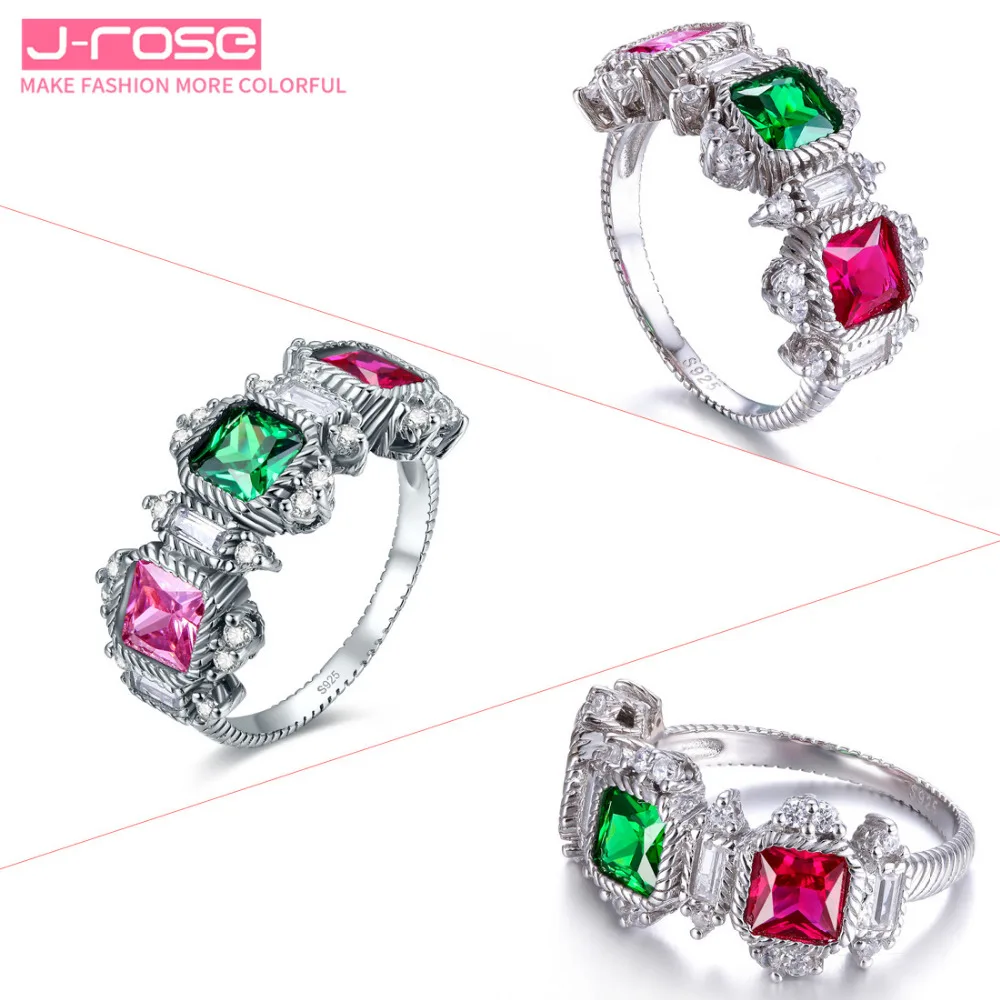 Jrose женское изысканное кольцо из 100% чистого серебра 925 пробы с зеленым и красным