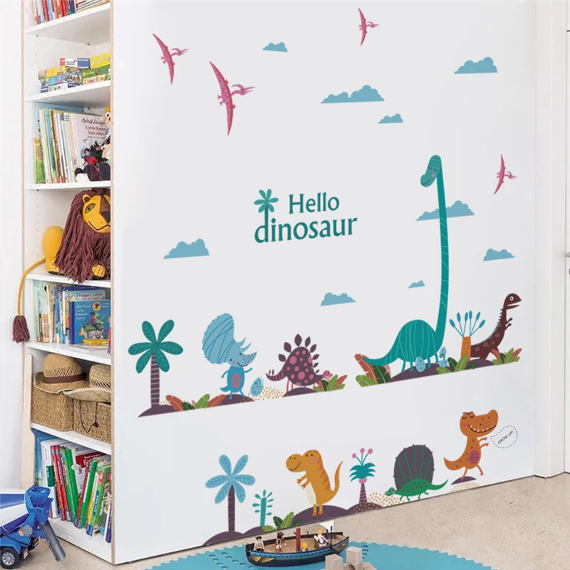 

cute hello dinosaur wall stickers bedroom nursery home decorations cartoon animals wall decals diy posters pvc mural art