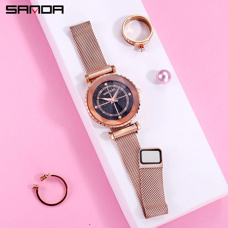 Sanda роскошные женские часы модные в стиле кэжуал водонепроницаемые кварцевые для