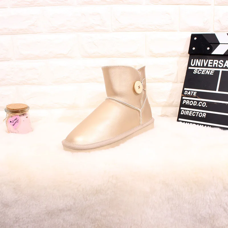 beige 52 Высококачественные женские зимние ботинки; botas mujer; Классические австралийские зимние ботинки с пуговицами; водонепроницаемые теплые женские ботинки из натуральной кожи - Цвет: beige 52