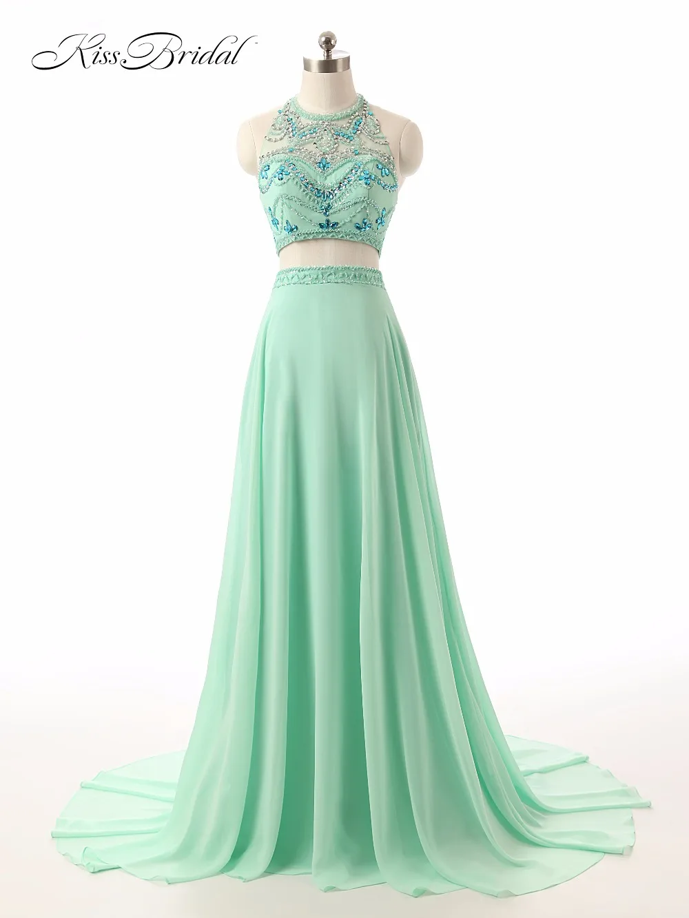 Длинное вечернее платье а силуэта из двух предметов с корсетом и открытой