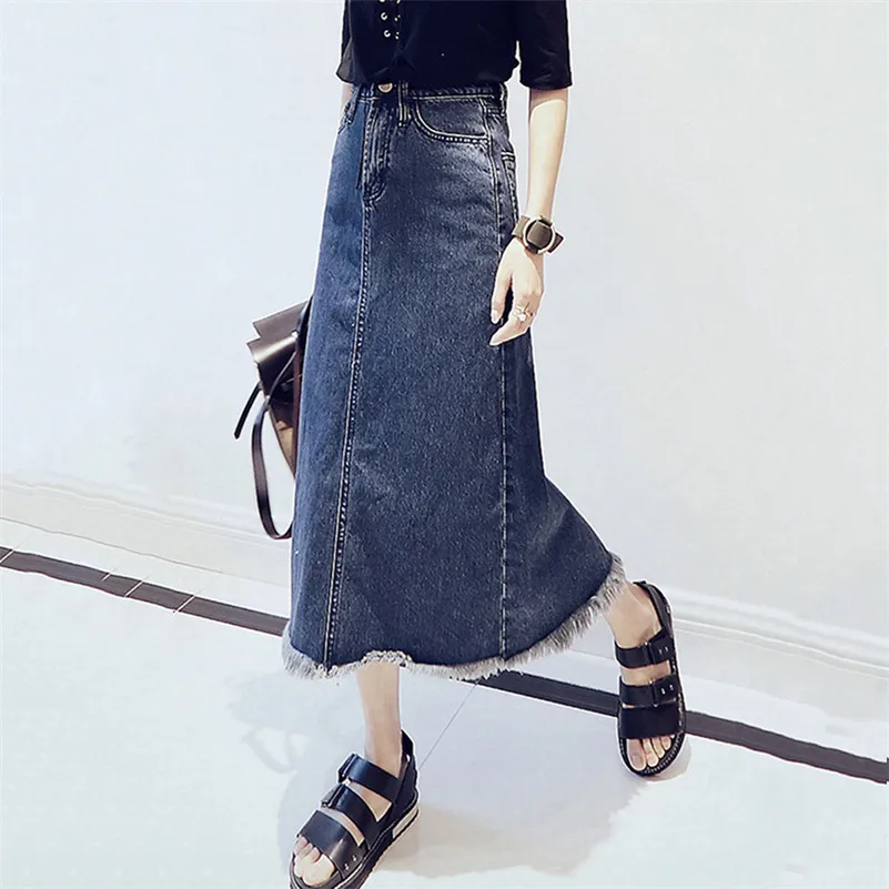 2017 осень зима Ленточки Fringe Ripped Для женщин нищий Джинсы для Юбки сплошной Винтаж