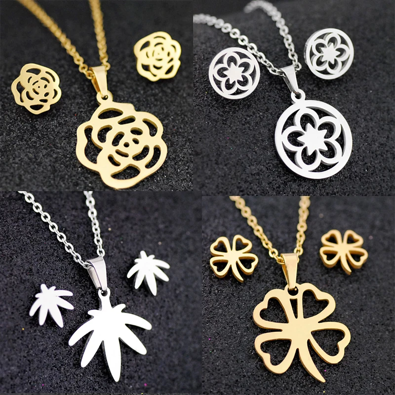 Новое поступление ювелирный набор из кленового листа нержавеющей стали подвески