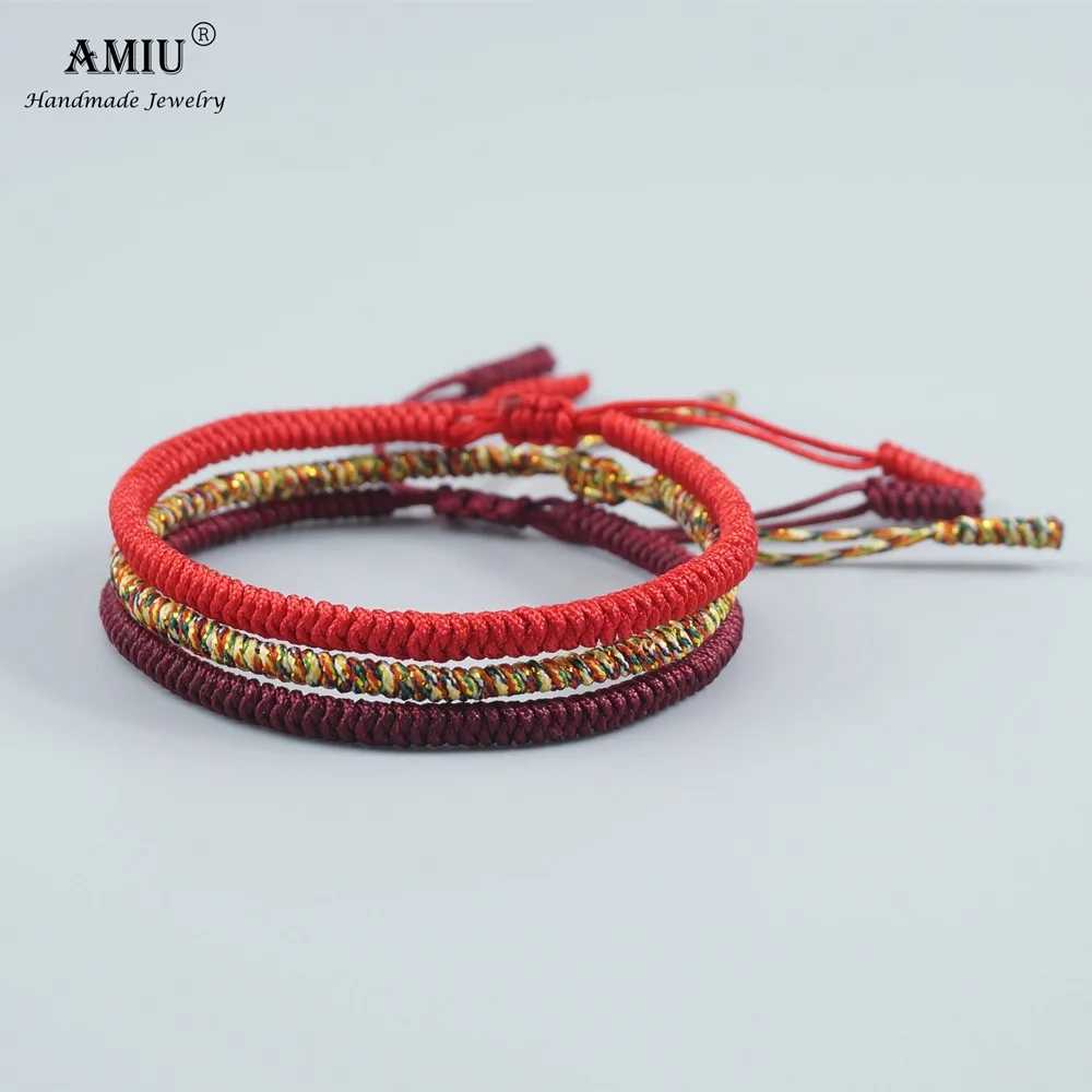 AMIU 3 шт. разноцветные тибетские буддистские очаровательные тибетские браслеты и браслеты для женщин и мужчин ручной работы с узлами веревочный браслет - Окраска металла: 1-3PCS