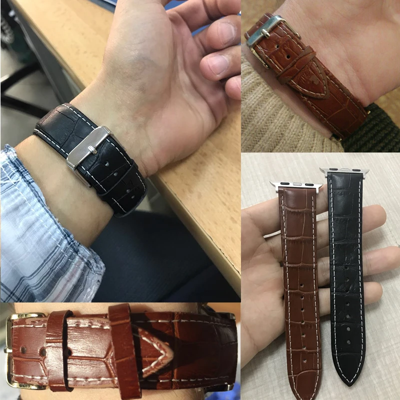 Кожаный ремешок для Apple Watch Band 42 мм 38 серия 3 2 1 часов мужчин и женщин черный