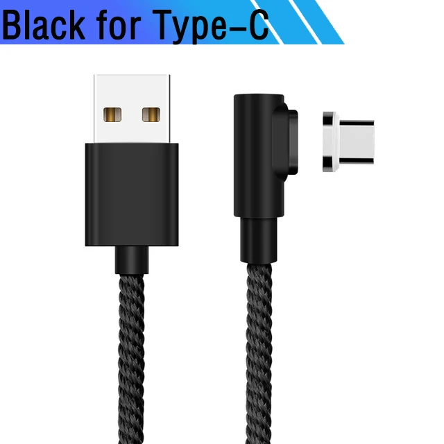 Black for Type-C 90 градусов 2 м Магнитный кабель Быстрый 3A для samsung Xiaomi зарядное устройство Quick Charge 3,0 Micro usb type C Магнитный шнур для зарядки телефона - Цвет: Black for Type-C