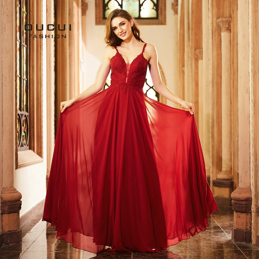 Красное шифоновое сексуальное длинное платье с открытой спиной для выпускного