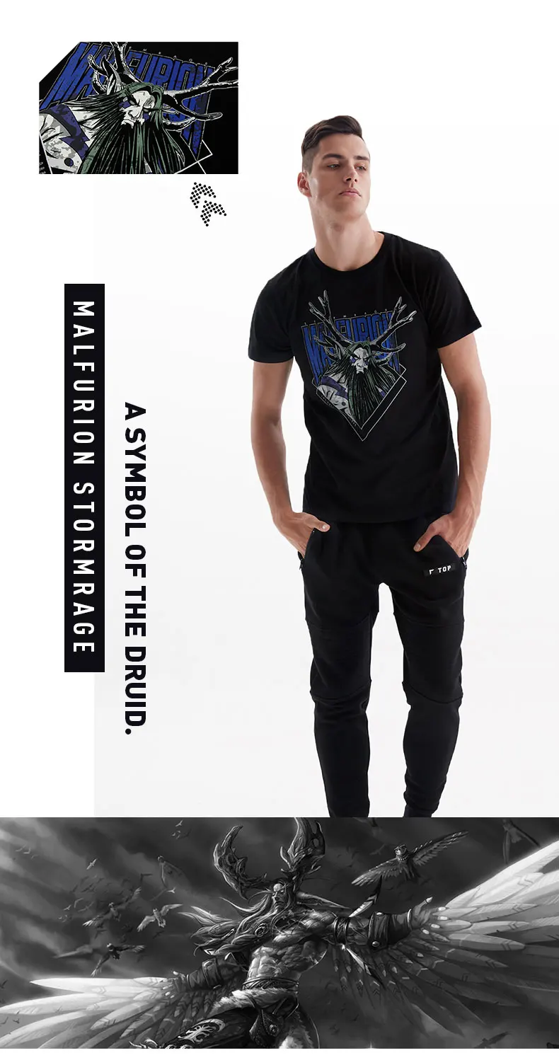 TEE7 Мужская Повседневная футболка с коротким рукавом игра WOW Illidan Malfurion хлопок модный топ с принтом Футболка Мужская Фитнес блузка