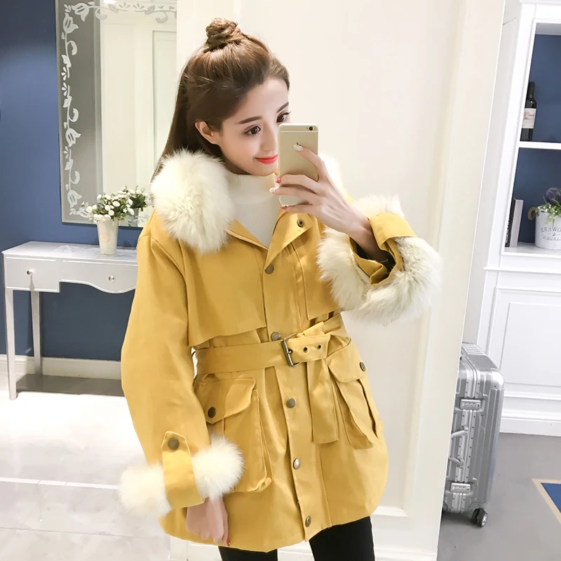 Winter Coat Women Parkas 2020 New Style Loose Fur collar Tooling Cotton Jacket Plus velvet Warm Hooded Female HP267 | Женская одежда