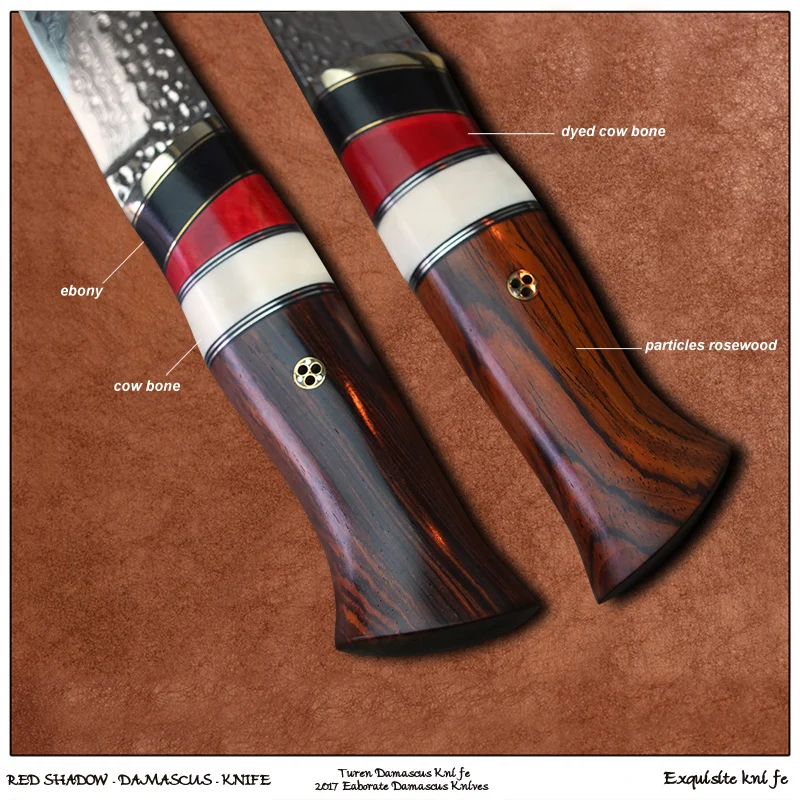 TUREN-Red Shadow 60 HRC ручной работы дамасский охотничий прямой нож коровья Кость