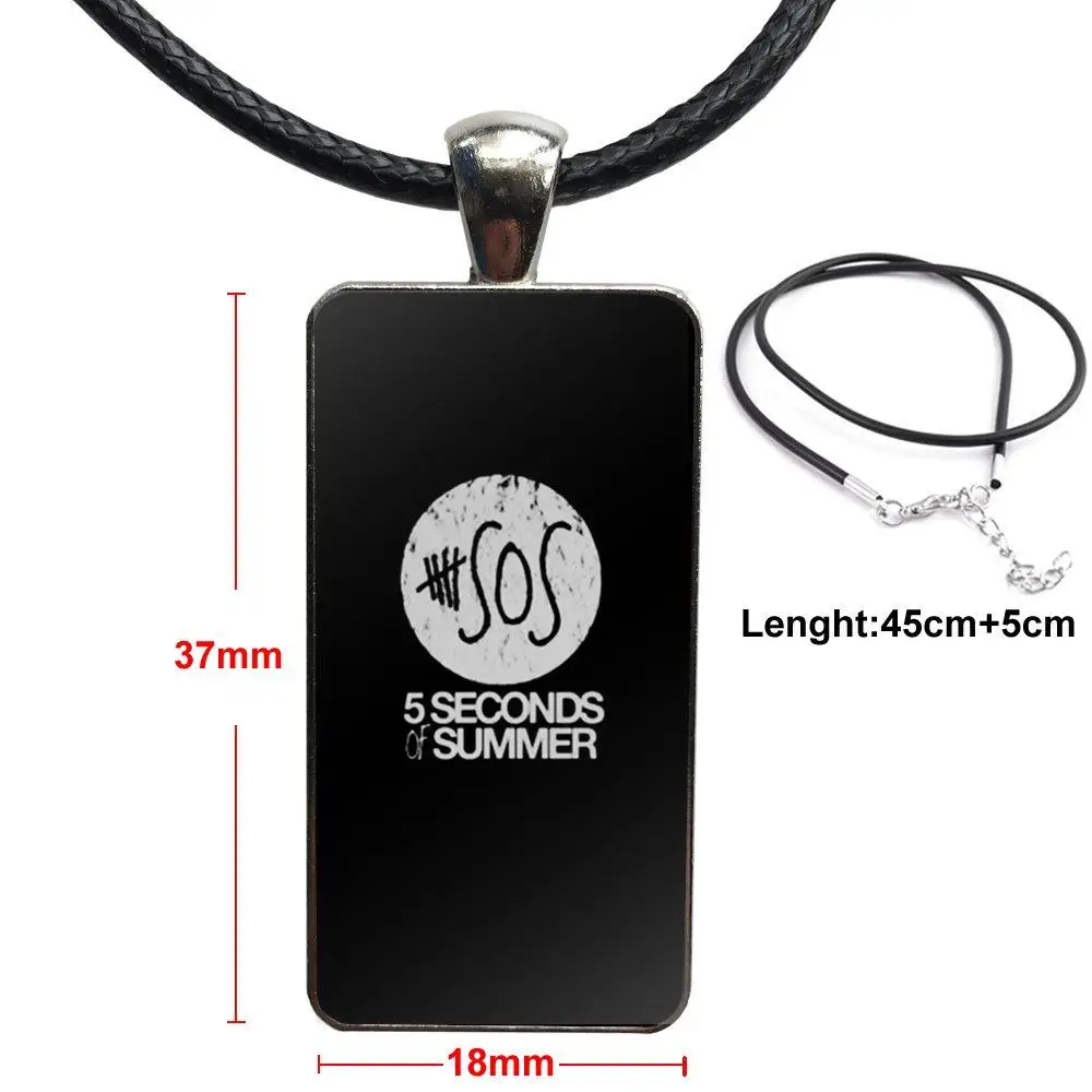 Design Pop Rock 5sos Seconds Of Summer For Women Glass Cabochon Choker Pendant Rectangle Necklace Stainless Steel Color Jewelry | Украшения