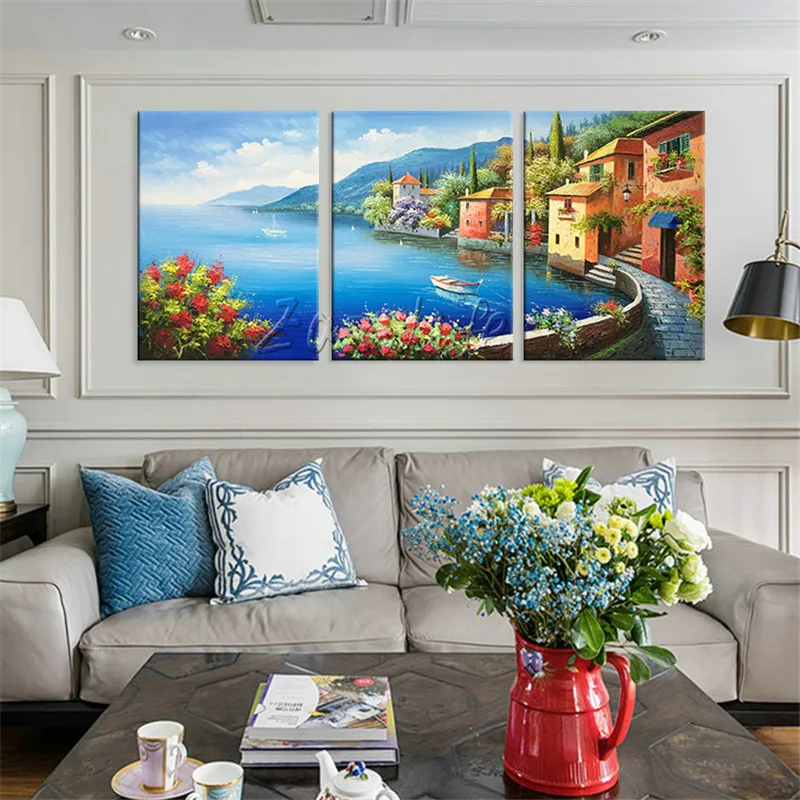 Картина маслом на холсте Венеция итальянский морской пейзаж 3 предмета настенные