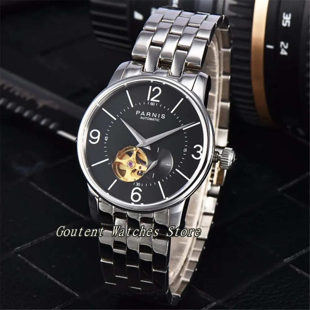 Мужские часы с черным циферблатом из нержавеющей стали 38 мм Parnis Miyota|Мужские