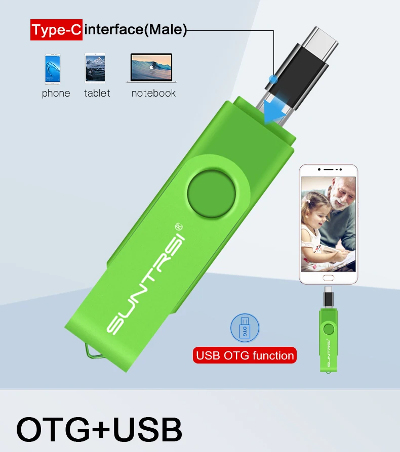 Usb флеш-накопитель Suntrsi OTG, 4 ГБ, 8 ГБ, 16 ГБ, Тип C, флеш-накопитель, 32 ГБ, 64 ГБ, usb 2,0, 128 ГБ, металлическая usb-флешка, реальная емкость для смартфона