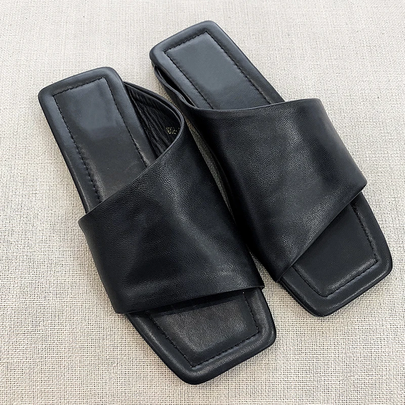 

Fashion Brand Summer Slippers Sheepskin Genuine Leather Ladies Slippers Woman Flat Heels Beach Shoes Lazy Casual Slides 5 Colors