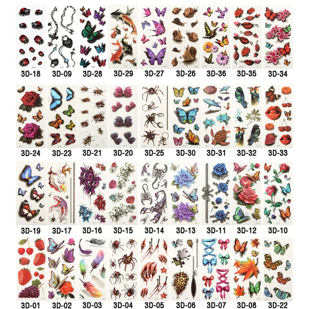 10 шт./лот 3D временные тату хной цветы розы водонепроницаемые боди-арт DIY наклейки