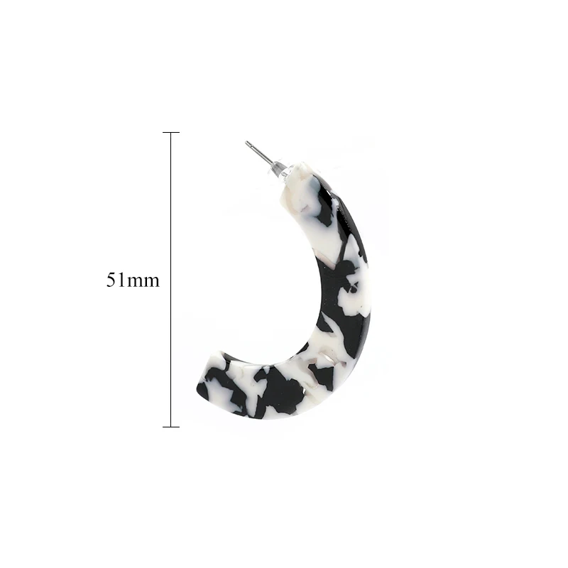 New Trendy pendientes Balck and White C Shape Hoop Earrings For Women Flat Semicircle Acetate Board Acrylic Jewelry | Украшения и