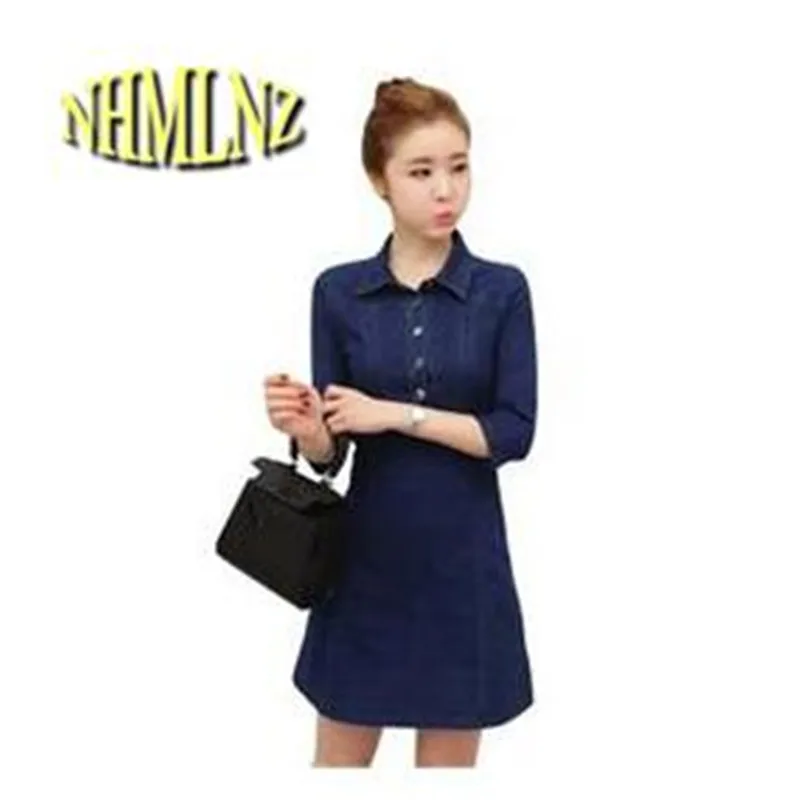 Сезон: весна–лето отложной воротник Для женщин джинсовые платья 2018 Новое