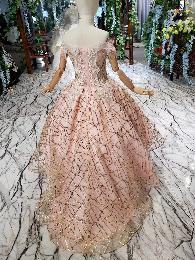 LSS530t розовое Пышное нарядное платье для девочек с открытыми плечами кисточкой