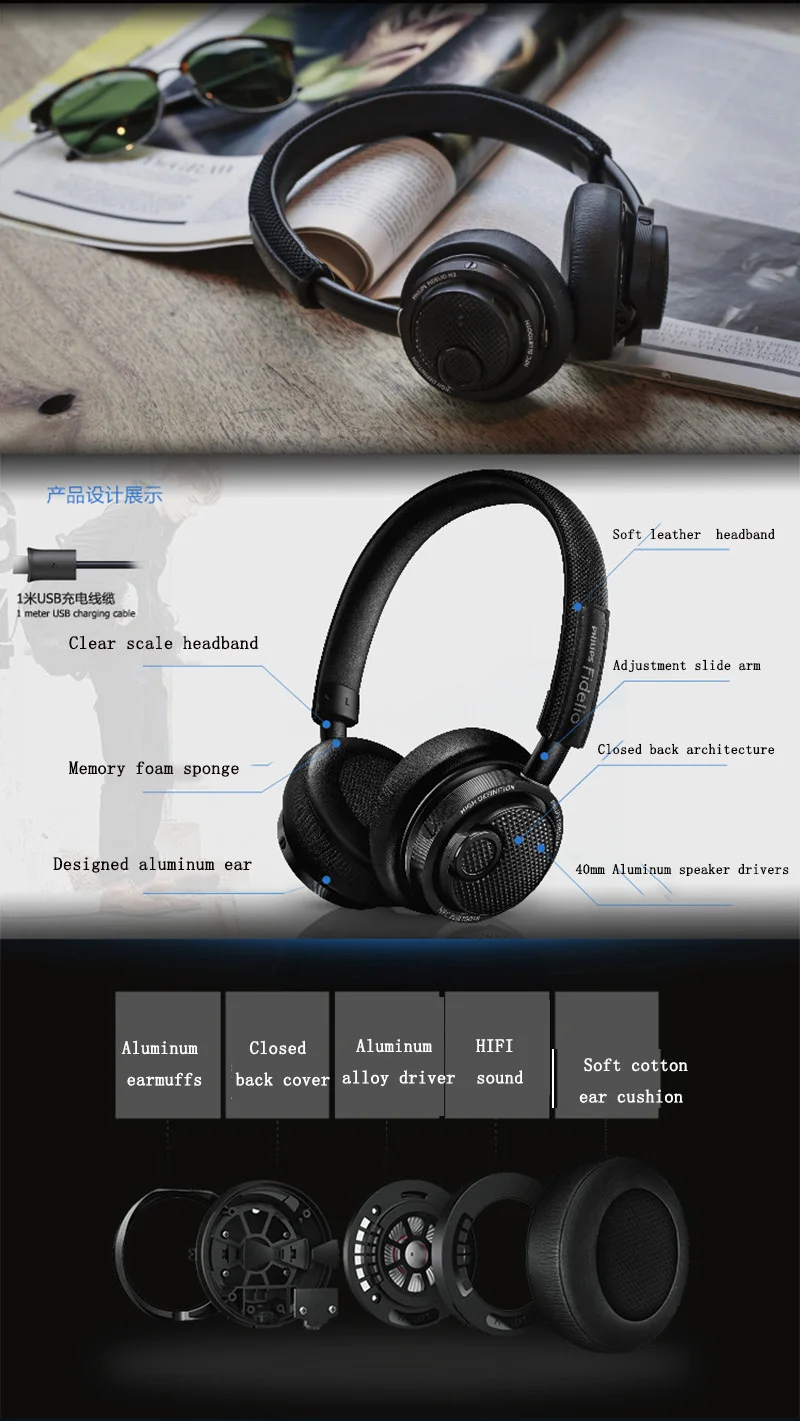 Оригинальные Наушники Philips M2BT с высоким разрешением беспроводная bluetooth-гарнитура Hifi Nfc с микрофоном для Xiaomi смартфон Huawei