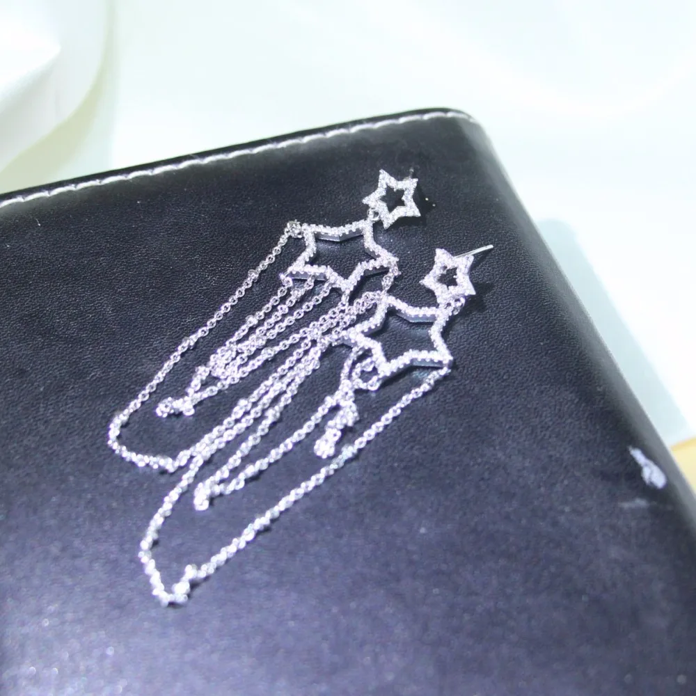 

Hyacinth Bohemia Style Women 925 Sterling Silver Bridal Long Tassel Earring Cubic Zircon Star Drop Dangle Earring Chain Gift