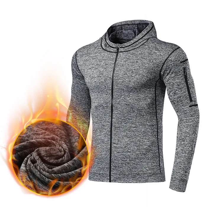 832 light gray Мужские куртки для бега с длинными рукавами, теплые бархатные спортивные пальто для фитнеса, тренировка по футболу, рубашки, Приталенная толстовка с капюшоном и карманом - Цвет: 832 light gray