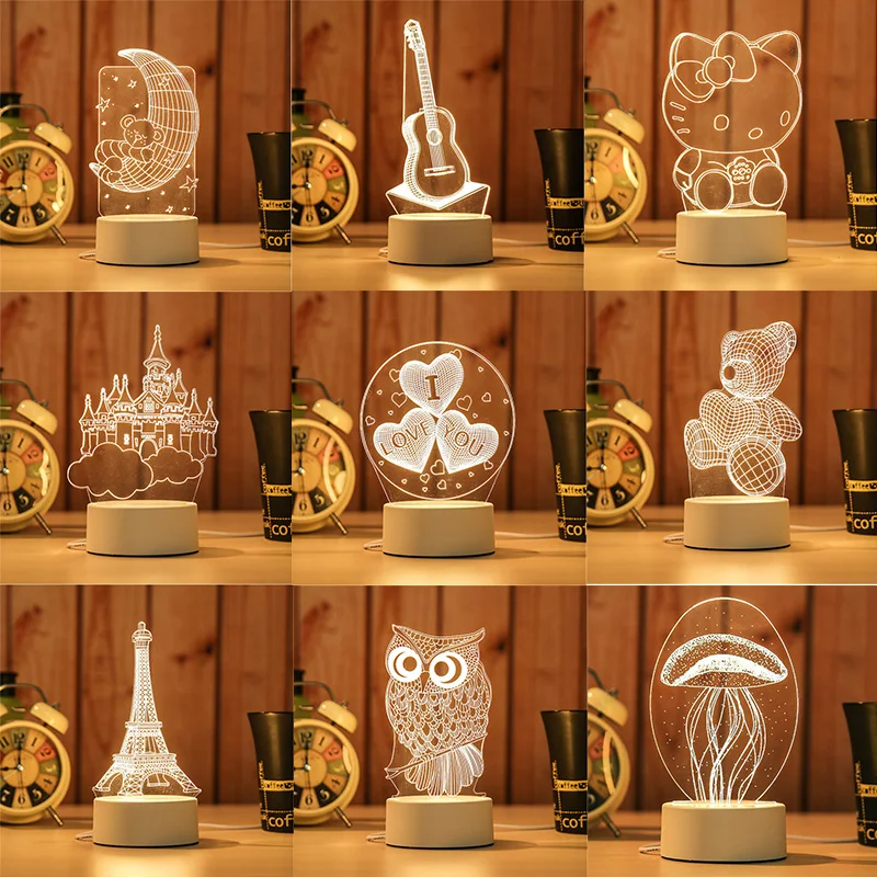 Милая Ночная лампа для спальни детские подарки 7 цветов башня 3D акриловая