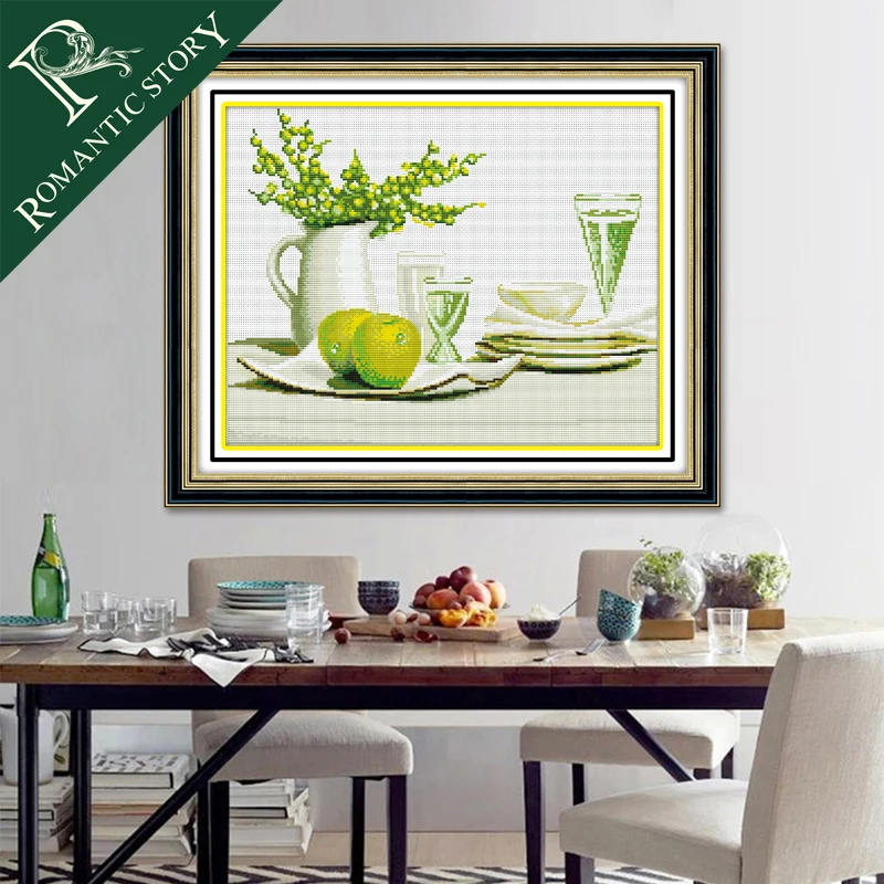 

Romantic Story Needlework Cross Stitch DIY 11CT Printing Cross-Stitch Sets For Embroidery Kits Simple and Elegant static fruit