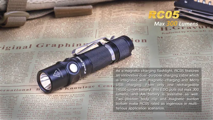 Fenix RC05 EDC светодиодный фонарь с магнитной и Micro USB зарядкой AA фонарик литий ионной