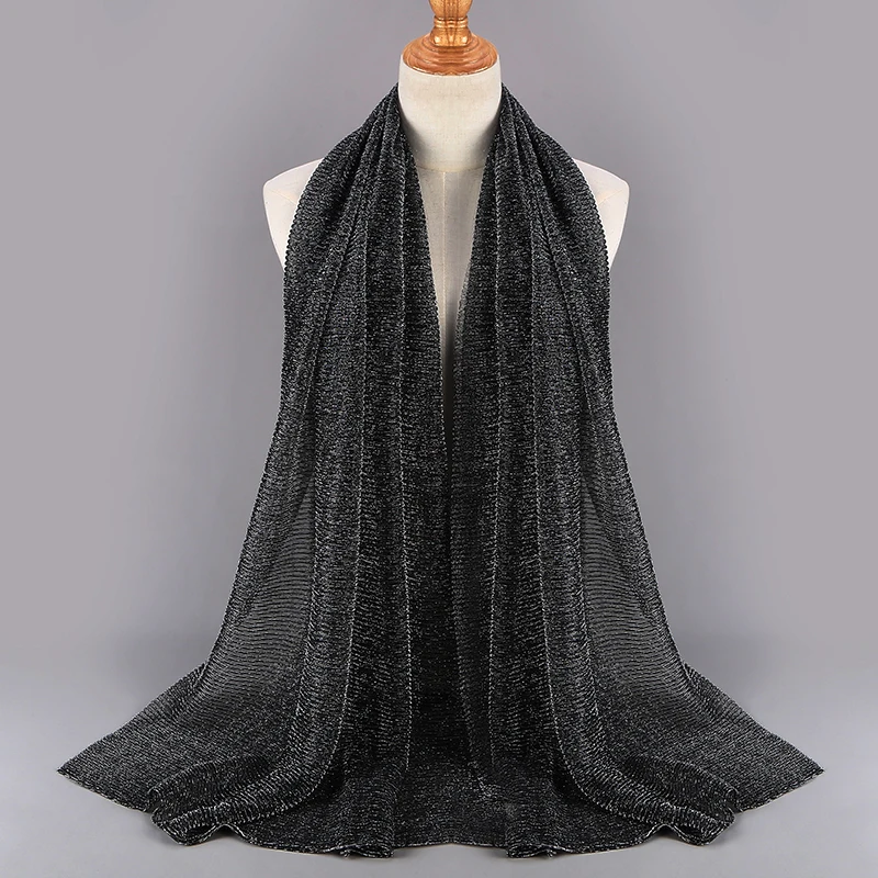 10 шт./лот однотонный шарф с золотыми нитями Женский хиджаб сморщенные шарфы и